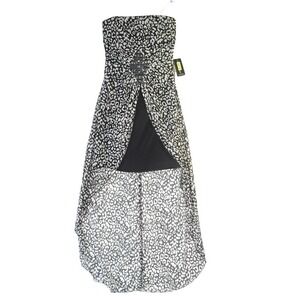 Teeze Me New M Strapless High Low sheer Animal Print Dress BLK y2k Fairy Grunge